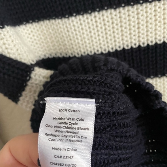 Talbots Shaker Stitch Striped Sweater 0P-2P Navy Blue Cream - Picture 8 of 10